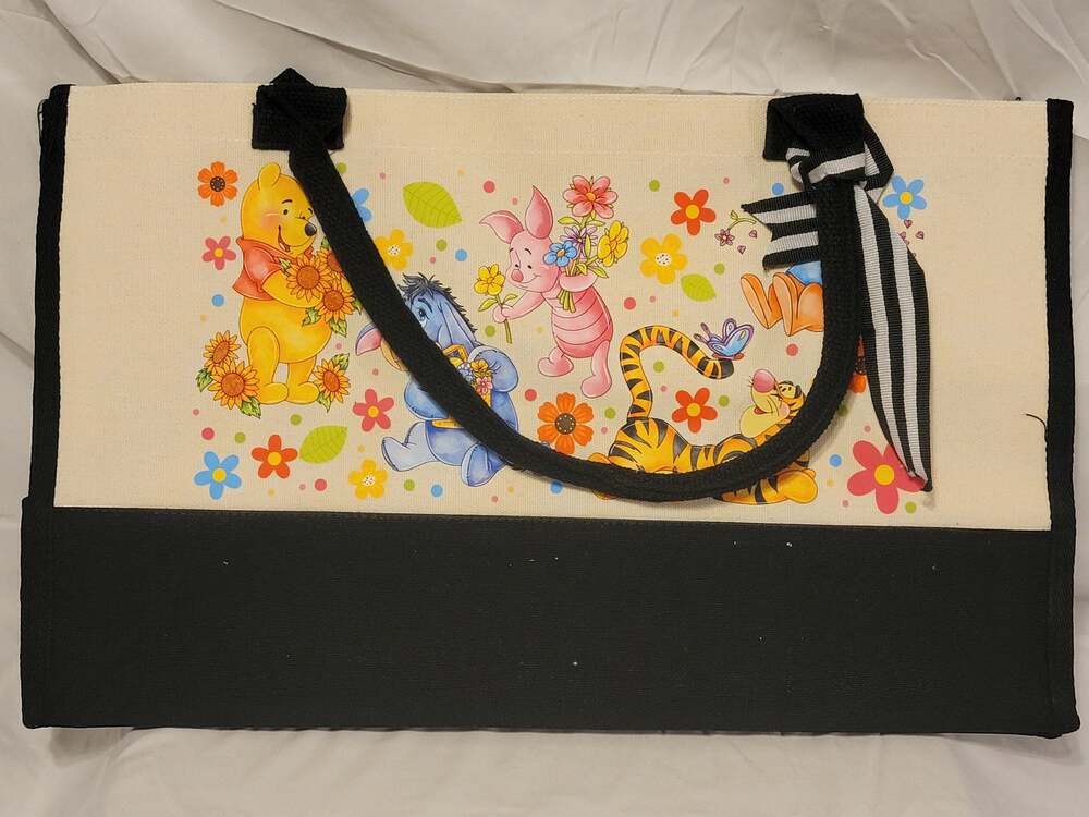 Canvas Carry Bag Black and White with Baby Pooh and Friends